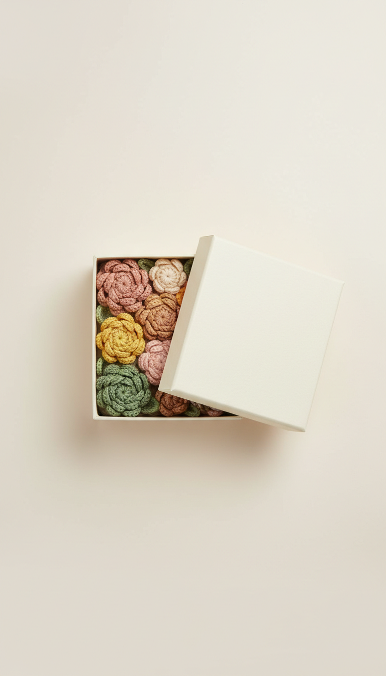 Crochet flower linen gift box
