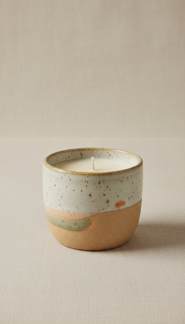 Scented candle in matte ceramic vessel