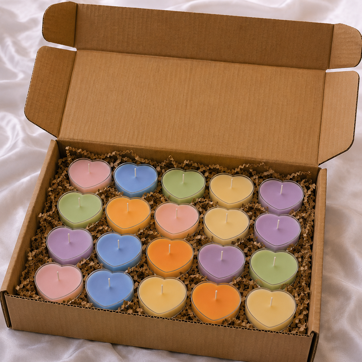 Heart-Shaped Clear Cup Scented Soy Wax T-Light Candles (Set of 8)