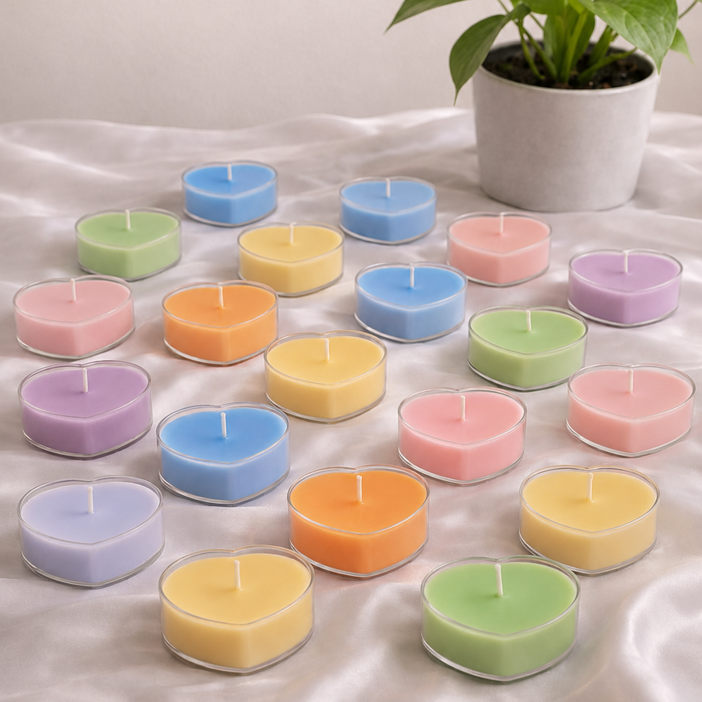 Heart-Shaped Clear Cup Scented Soy Wax T-Light Candles (Set of 8)
