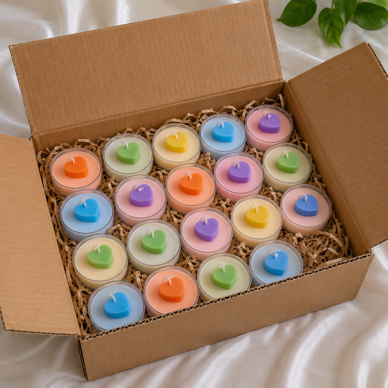 Heart Top Clear Cup Scented Soy Wax T-Light Candles (Set of 8)