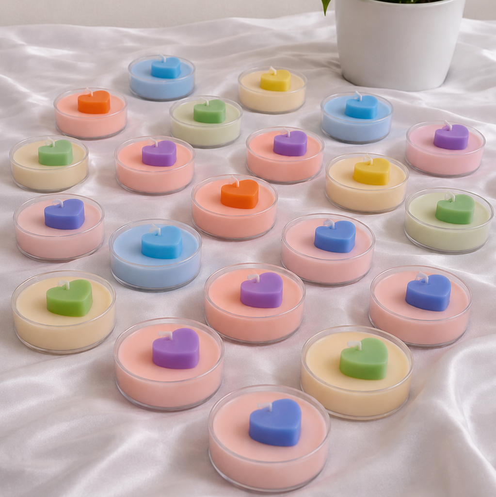 Heart Top Clear Cup Scented Soy Wax T-Light Candles (Set of 8)