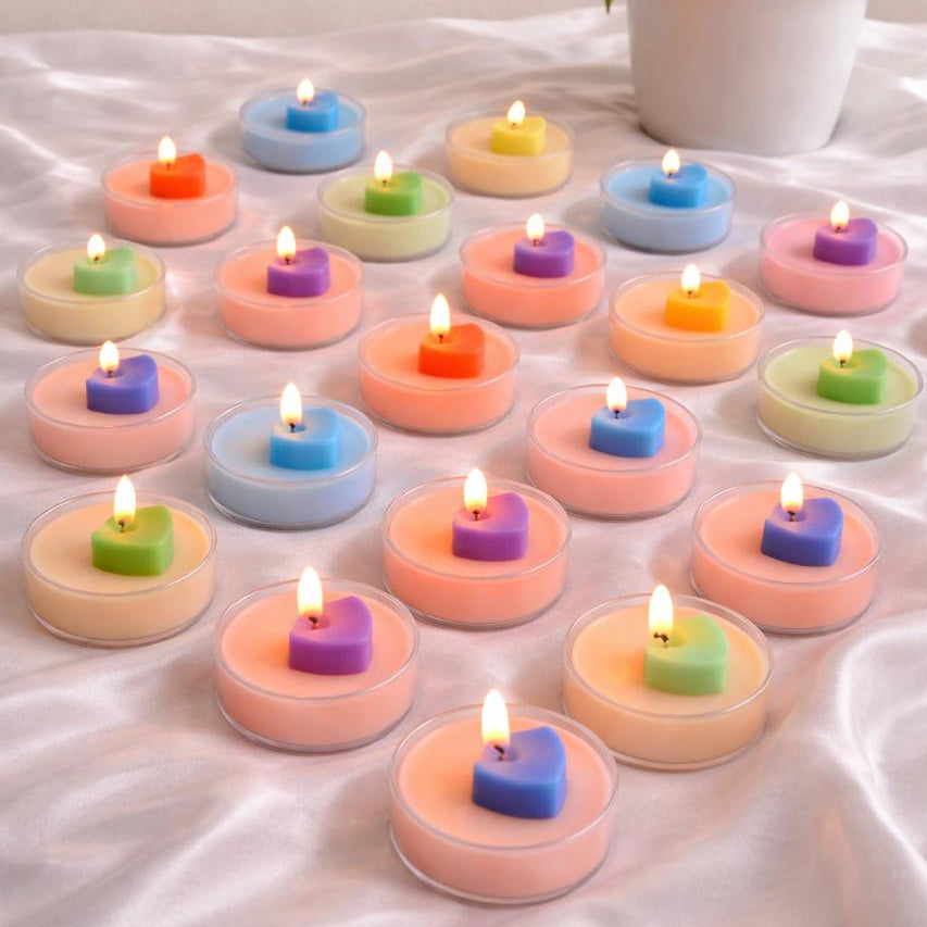 Heart Top Clear Cup Scented Soy Wax T-Light Candles (Set of 8)