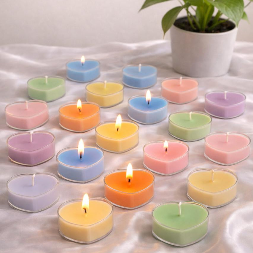 Heart-Shaped Clear Cup Scented Soy Wax T-Light Candles (Set of 8)